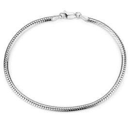 MATERIA by Matthias Wagner Snake Chain Bracelet 925 Silver 3 mm Wide for Beads in 17-23 cm, 17 centimetres, Sterling Silver, without stone