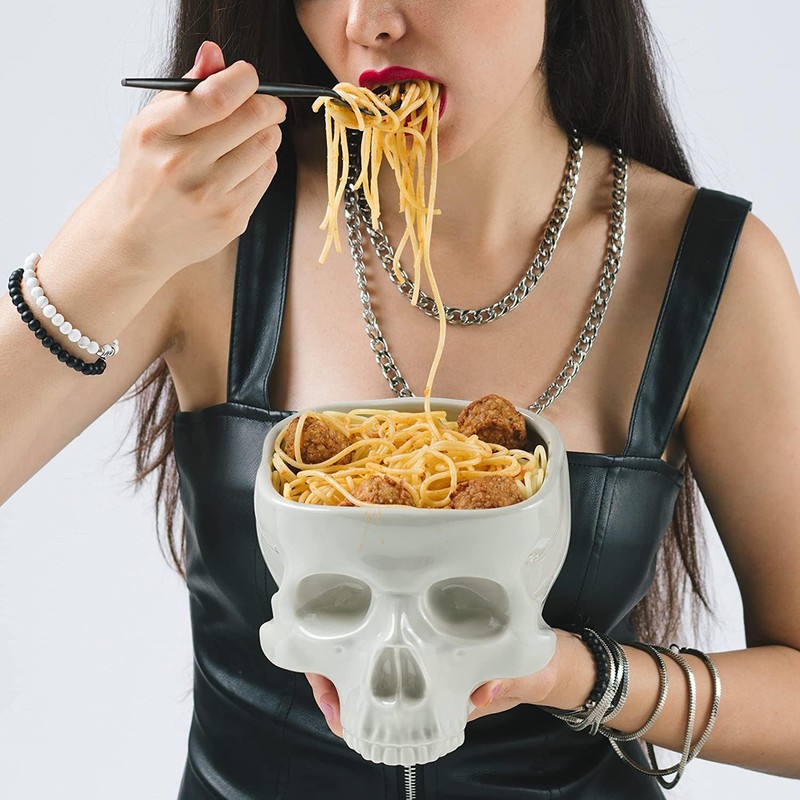 Fecheche Food Safe Skull Bowl for Eating, Ceramic Skull Shaped