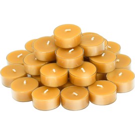 Natural Beeswax Tea Candles, DEYBBY Set of 30 Handmade Beeswax Candles, Clear Cup, Great for Home Decoration