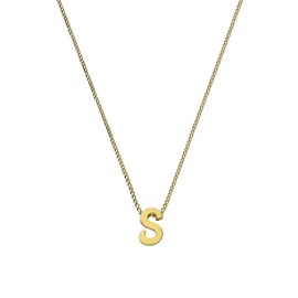 jewellerybox Small 9K Gold Alphabet Letter S Pendant on Chain 16-20 Inches, Yellow Gold, No Gemstone