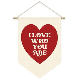ETVISO I Love Who You Are Wall Hanging Pennant Flag Banner, Red Heart Decor, Trendy Gift for Nursery Baby Kids Girl Boy Teen Bedroom Playroom Front Door