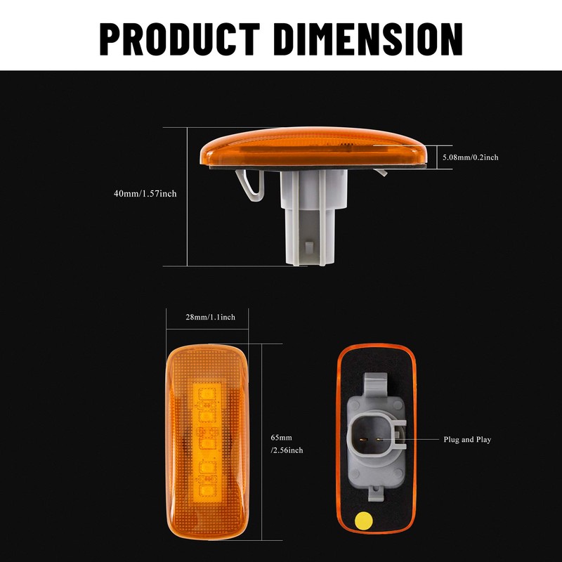 Rear Bed Side Marker LED Fender Lights for 2010-2017 Dodge