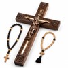 Woodvio - Handmade Wooden Wall Cross, Hand Carved Surface, Catholic