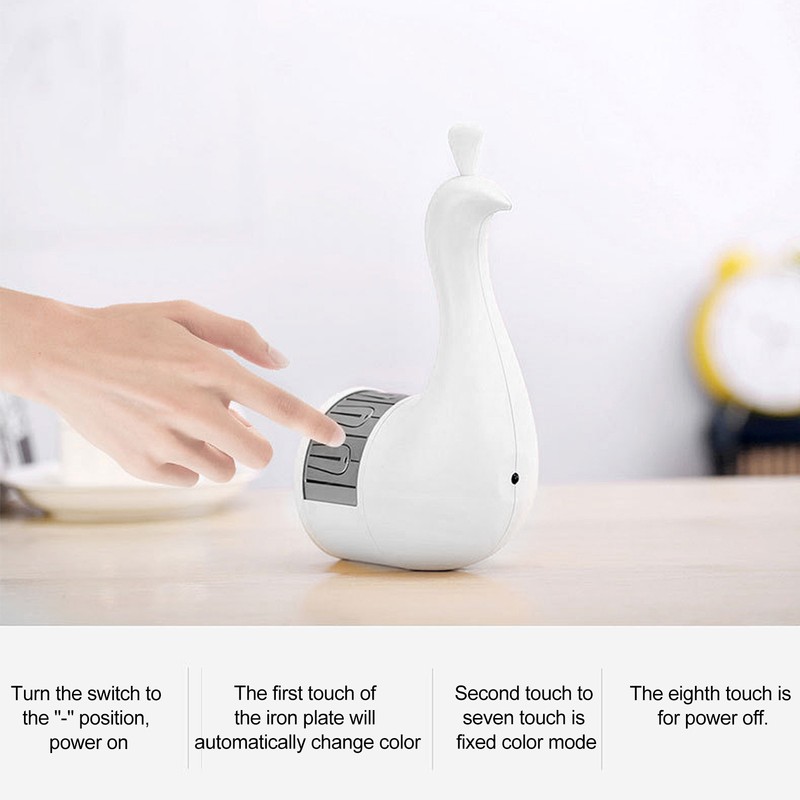 PeacockShaped Projection Lamp Decorative Light Touch Control ABS Nightlight Bedroom(White