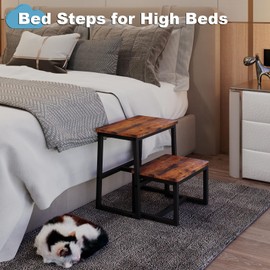iTsst 2 Step Stool for Adults Wooden Step Stool with 500 Lbs Capacity, 3 in 1 Heavy Duty Sturdy Stepping Stools Bedside Foot Stool for Kichen/Bathroom/Bedroom High beds, Non-Slip Pads