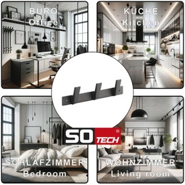SOTECH Blackline ALBUS Hook Rail 257 mm with 3 Hooks Black Powder Coated Coat Hook