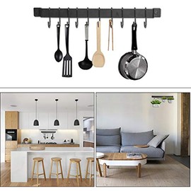 Kitchen Rail Rack with 10 S Hooks, 17inch Utensil Rack Wall Mounted, Hanging Utensil Holder for Utensils Set and Cookware, Black