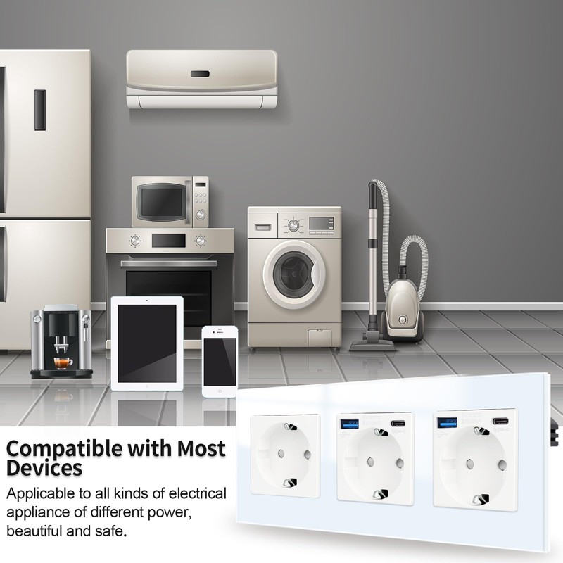 JIMEIDA 3 Socket with USB 20 W White Flush-Mounted, 16