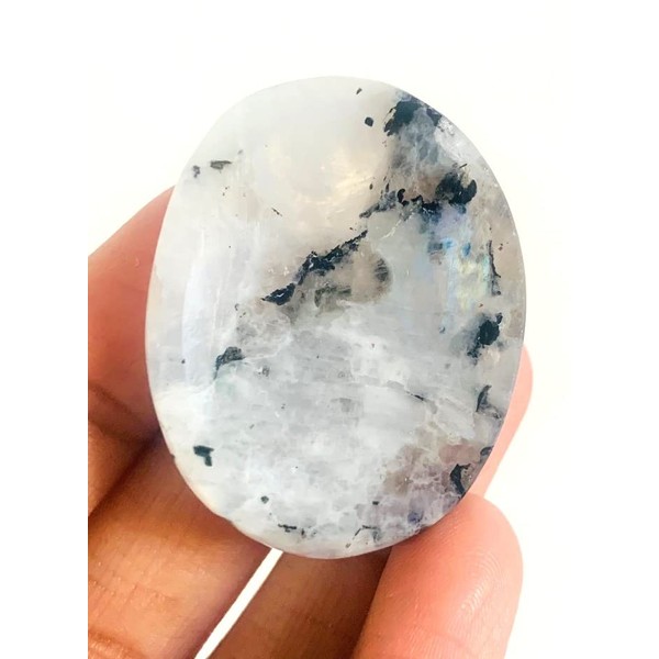 crystalmiracle Rainbow Moostone Oval Thumb Worry Stone Crystal Healing Reiki, Feng Shui, Gift Positive Energy Deflector Handmade for Unisex (1.25 Inch Approx.)