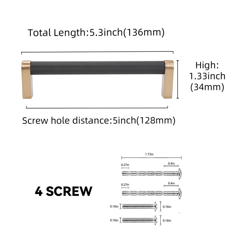 BUKOBYHE 10 Pack 5Inch(128mm) Kitchen Cabinet Handles Black and Champagne