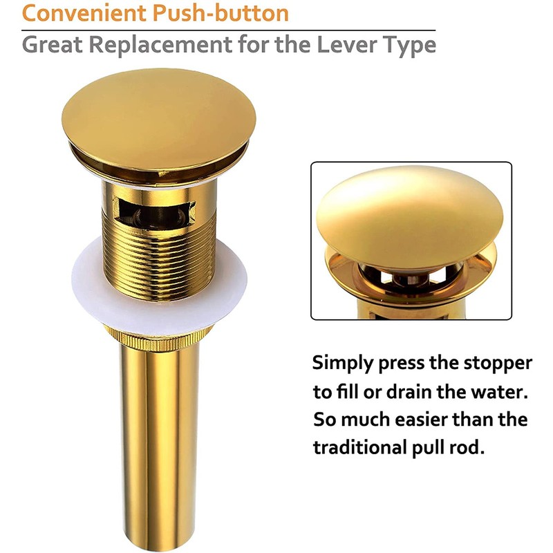 Bathroom Sink Drain Stopper with Overflow Gold Luxury Brass Pop