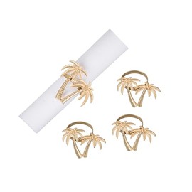 C&F Home Premium Golden Twin Palm Trees Cloth Napkin Rings Set of 4 All Seasons Summer Beach House Tropical Coastal Nautical Dinner Dining Kitchen Table Tabletop Luxury Party Hawaii Luau Festive Decor