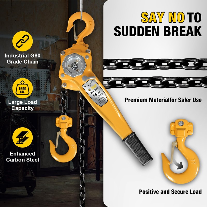 YELLOW JACKET 1.5 Ton Manual Lever Chain Hoist, G80 Galvanized