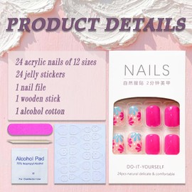 Rose Pink Press on Nails Short Square SWEKKE Petite Fake Nails Full Cover Floral False Nails with Designs Glossy Glue on Nails Spring Summer Acrylic Nails Artificial Nails for Women Girls 24Pcs