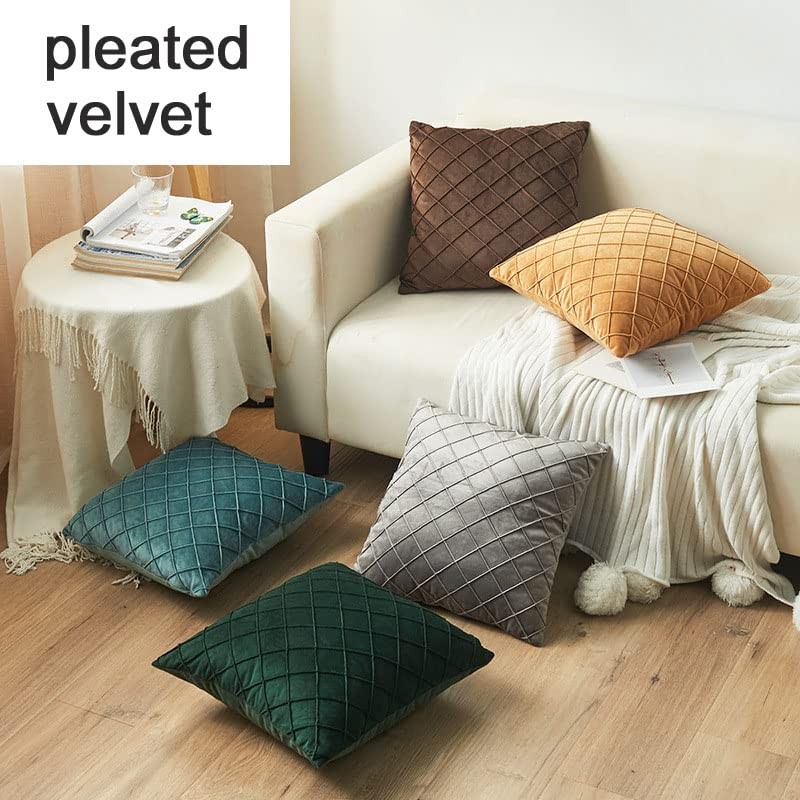 Set of 2 Luxton Pleated Velvet Cushion Covers Ginger Golden