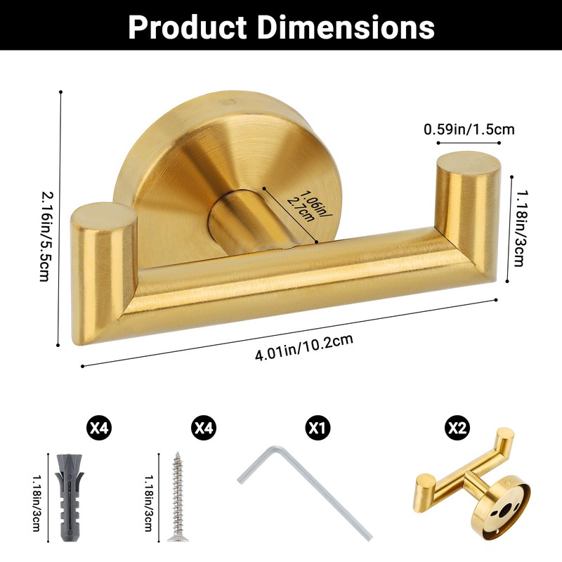 Segus Towel Hooks for Drilling, Pack of 2 Clothes Hooks,