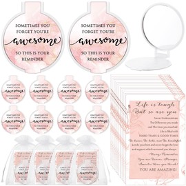 Cinnvoice 25 Set Christmas Inspirational Compact Mirror for Women Bulk Sometimes You Forget You're Awesome Motivational Double Sided Folding Pocket Mirror for Employee Coworker Staff Mom(Pink Marble)