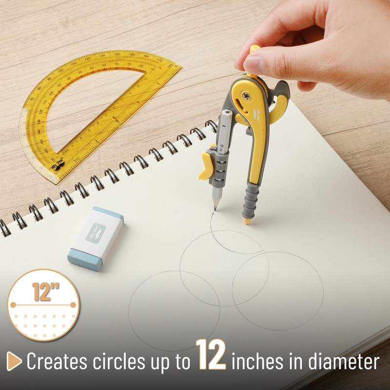 Mr. Pen- Compass and Protractor Set, Yellow, Compass Geometry Tool,
