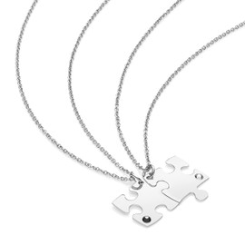Aka Gioielli ® - Necklace for 2 in Rhodium-plated Silver with Couple Puzzle Pendant with Zircon, Gift for Boyfriends or Friends