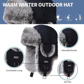 Kurhatic Winter Trapper Hat,Warm Faux Fur Aviator Hat,Russian Trooper Hunting Ski Hat with Ear Flaps for Men & Women L