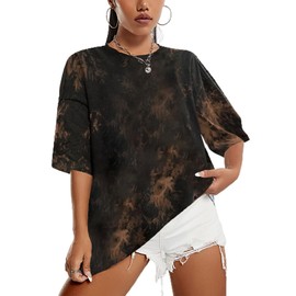 SOFIA'S CHOICE Women's Oversized T Shirts Round Neck Tie Dye Short Sleeve Shirts Black Brown Tieydye XX-Large
