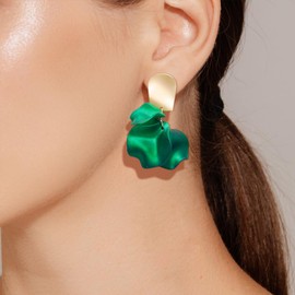 Flower Earrings White Orange Pink Royal Blue Red Earrings for Women Summer Beach Earrings (Green)