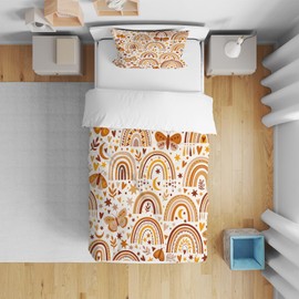 PORJDN Rainbow Girls' Children's Bedding Set, Pillowcase 90 x 190 cm, Duvet Cover 40 x 60 cm, Cartoon Style Clouds Bed Linen with Smooth Zip (Style D, 90 x 190 cm)