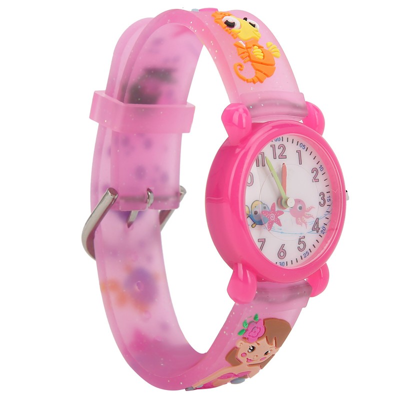 Children Watch Cartoon Pattern Waterproof PVC Strap Quartz Children WatchPink