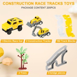 HOTUT 205 PCS Construction Race Tracks for Kids Toys, Boys Digger Toys Construction Car and Flexible Track Playset Create A Engineering Road Gifts for 3 4 5 6 7 8 Year Old Boys Girls Birthday Gift