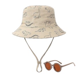 ZBHDEYG 1 x children's sun hat, 1 x sunglasses, summer children's sun hat, outdoor children's sun hat, patterned children's hat, Khaki