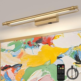 ZitoStory Gold Large Art Light Battery Operated Picture Light with Remote,Wireless Dimmable Art Lights for Paintings Rechargeable Gallery Light Artwork Lighting for Canvas, Portrait (16Inch)
