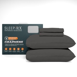 SleepRX 100% Cotton Sateen Twin Size Sheets Charcoal Grey - 400 Thread Count, 3-Piece Bed Sheet Set | Soft & Cool to The Touch, Graphene-Infused Deep Pocket Sheets | Flat, Fitted Sheet & 1 Pillowcase