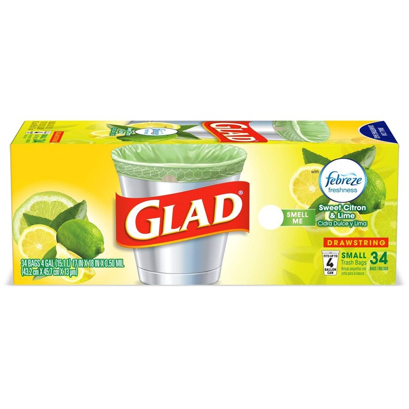 Glad Small Kitchen Drawstring Trash Bags, 4 Gallon, Febreze Sweet