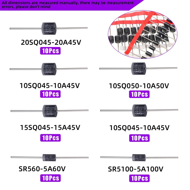 Swpeet 70Pcs 7 Types of Schottky Rectifier Diode Kit, Including