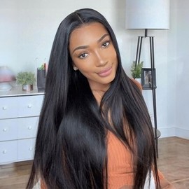 THE WIG Human Hair Blend HD Lace Front Wig Glueless LH 13X4 Straight 34 (BL4)