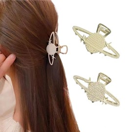 Ypkia Pack of 2 Hair Clips Star with Rhinestones Faux Pearls Gold Metal Hair Clips Women's Non-Slip Claw Clamp for Women