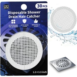 Breliter Disposable Shower Drain Hair Catcher, 30pcs Strong Adhesive Drain Cover Strainer for Shower, Bathtub and Vanity Sink, Waterproof Mesh Filter