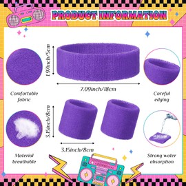 Knitgrip 3 Pack Neon Sweatbands Sports Wristband and Headband Colorful 80s Sweatbands Set for Party Football Tennis Yoga Gym(Purple)