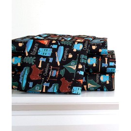 The Lakeside Collection Campsite Sheet Set with Retro Camping Print,4 pcs - Queen