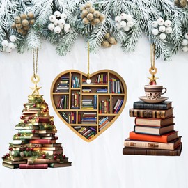 3PCS Book Christmas Tree Ornaments Christmas Ornaments For Book Lovers, Stacked Books Ornament Christmas Hanging Gift Decorations for Christmas Tree