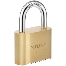 XTUFF Combination Lock-4 Digit Bottom Resettable Outdoor Brass Padlock Waterproof, Solid Wide Body, for School Gym Employee Sports Locker, Fence, Gate, Case, Hasp Storage, Suitcases, Keyless. (1)