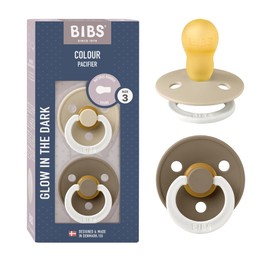 BIBS Colour Glow 2 Pack BPA Free Glow in the Dark Cherry Shape Nipple Natural Rubber/Latex Made in Denmark Size 3 (18+ Months) Vanilla Glow/Dark Oak Glow