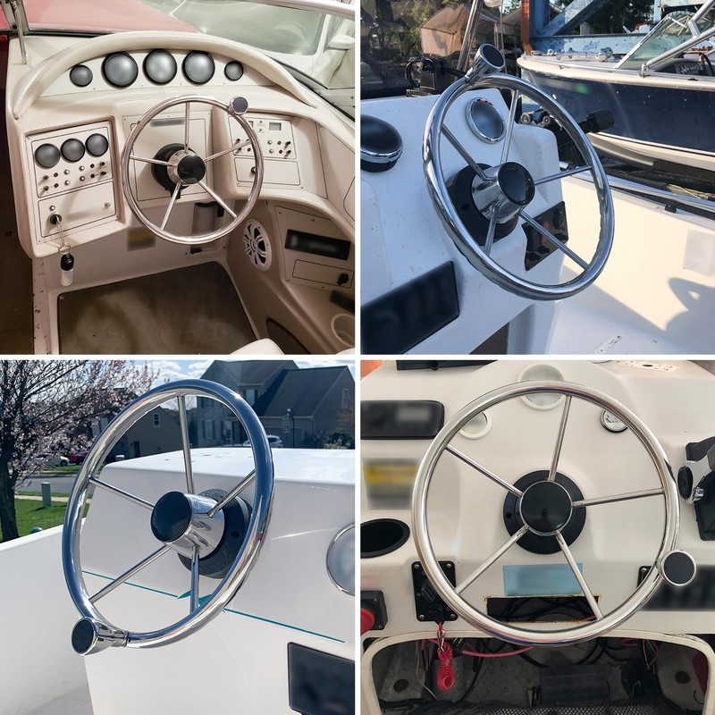 5-Spoke Destroyer Style Stainless Boat Steering Wheel, Marine Steering Wheel
