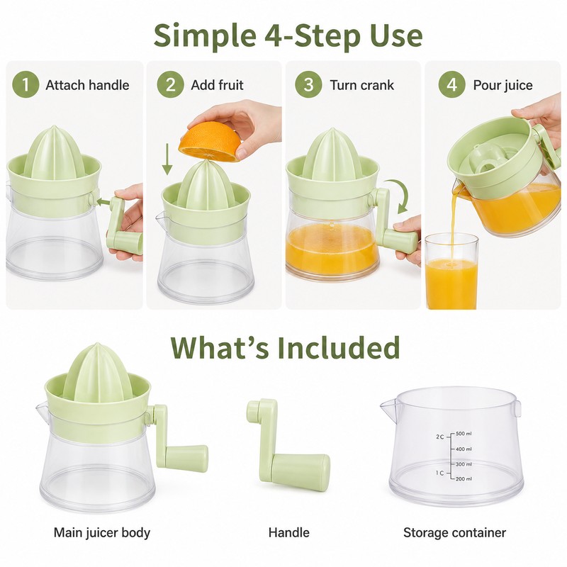 Manual Citrus Juicer for Fresh Juice – Hand-Crank Orange &