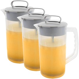 Hlimior 3 Pack Mixing Pitcher for Drinks 2 Quart/ 64oz Plastic Water Pitcher with Lid，Easy-Mix Juice Container，Angled Plastic Blades and Adjustable Mixer Plunger for Juice, Tea, Beverage Container