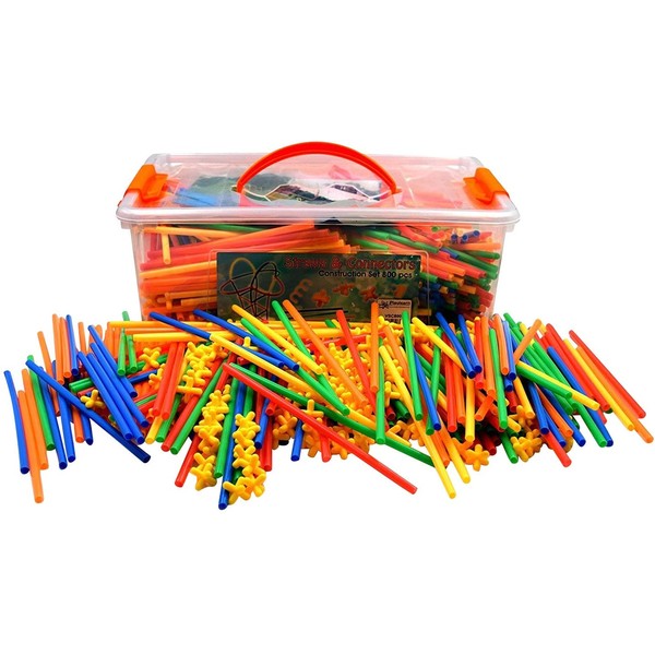 Playlearn LARGE 800 Piece Straws Builders Construction Building Toy - Giant Pack with Special Connectors