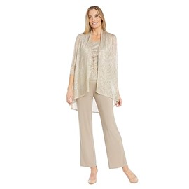R&M Richards 3PC Formal Duster Pant Set W/Hologram Sequins, Champagne, 16 Plus