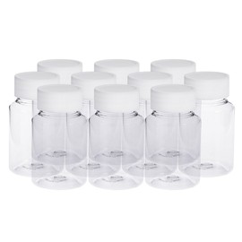 ULTNICE The bottles of the pack of 10 80 ml pill bottles fill the clear plastic bottle with the white base.