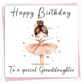 Printperfect - Granddaughter Birthday Cards - Pretty Pink Ballerina Card for Girls - Birthday Card for Her - Granddaughter Greetings Card - Special Granddaughters -150mm x 150mm