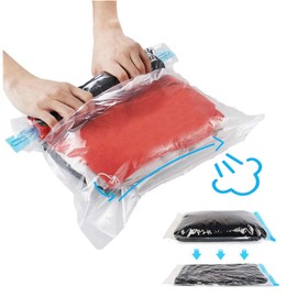 Bolsas Vacio Ropa Enrollada a Mano, 10 Piezas Bolsas al Vacio Ropa Ahorra Espacio, Bolsa Vacio Ropa Resistente Reutilizable Impermeable, 3 Tamaños (60x40cm, 50x40cm, 50x35cm), Sin Bomba